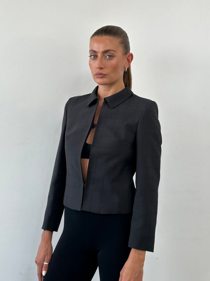 Vintage 80s Minimal Cropped Check Blazer - S