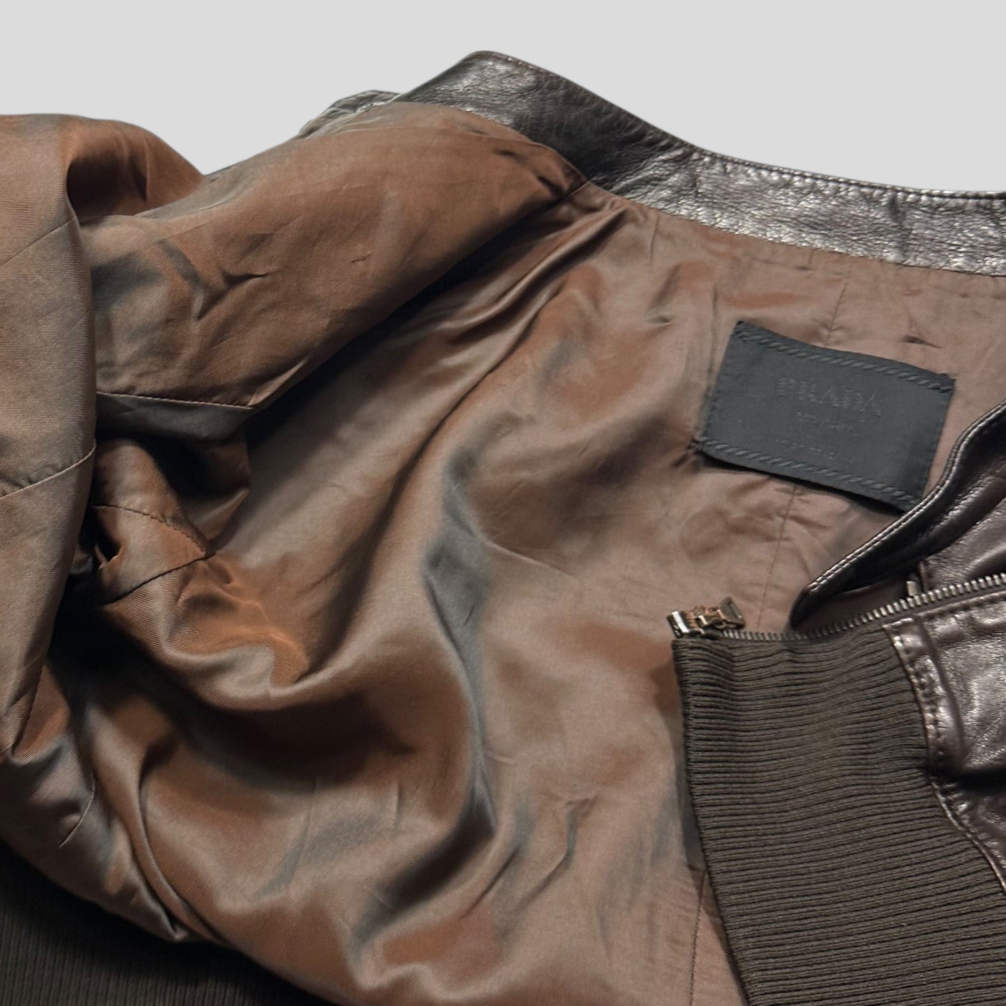 Prada SS00 Iridescent Lined Ebony Leather Biker Jacket - M