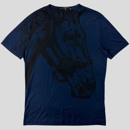 Gucci by Tom Ford 00’s Horse Print Graphic T-shirt - S/M | Blue