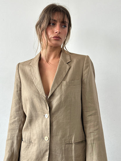 Max Mara 80s Pure Linen Lightweight Single Breasted Blazer - S