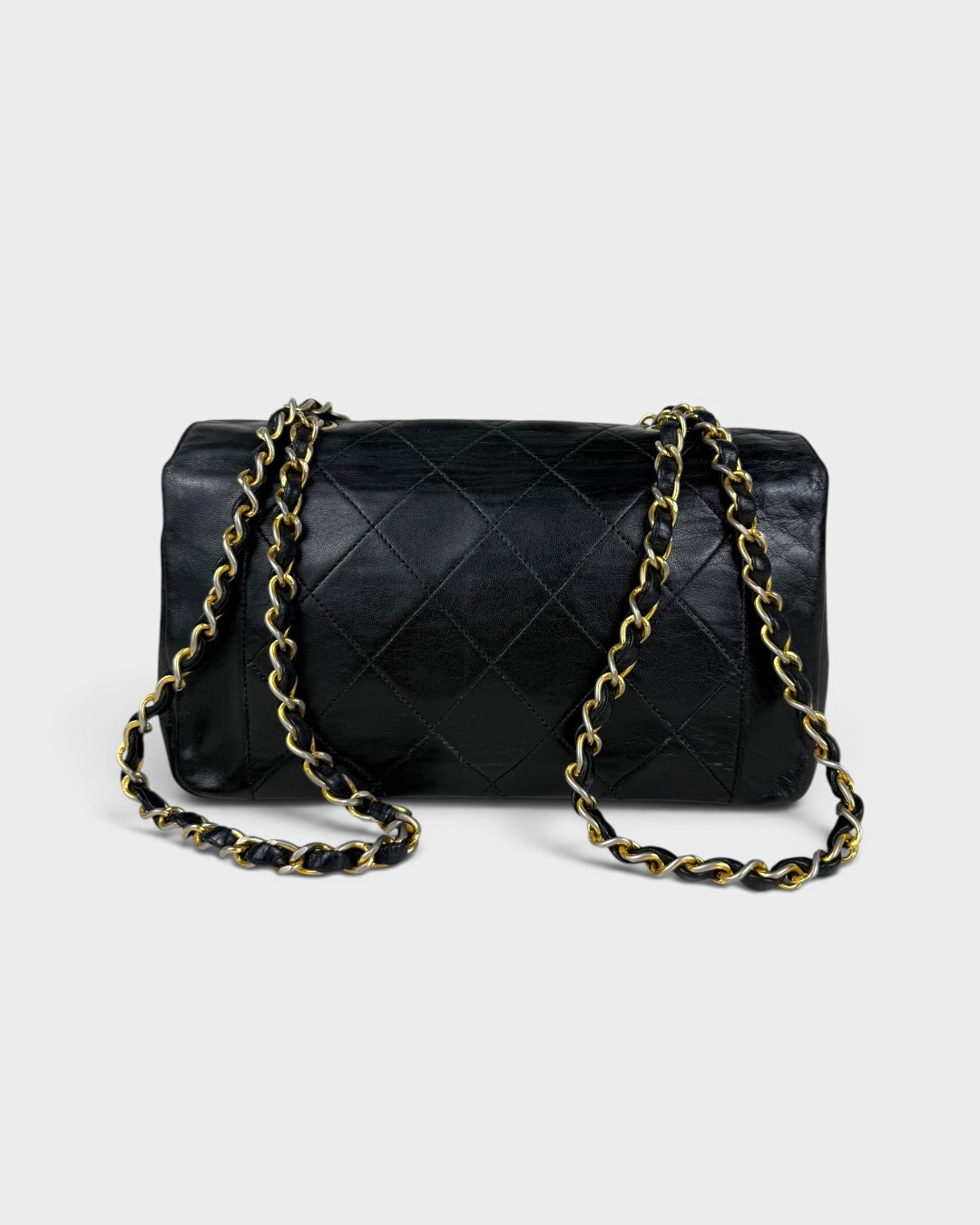 1980s Vintage Chanel Black Lambskin Diana Square Single Flap Bag 24K GHW | O/S, Multicoloured