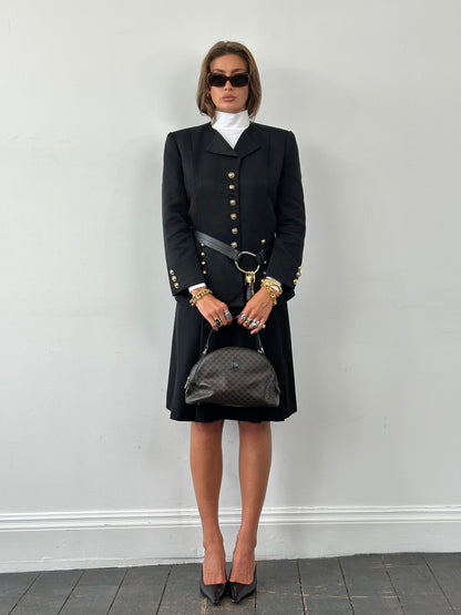 Celine 1980s Pure Wool Logo Hardware Pleated Skirt - W24