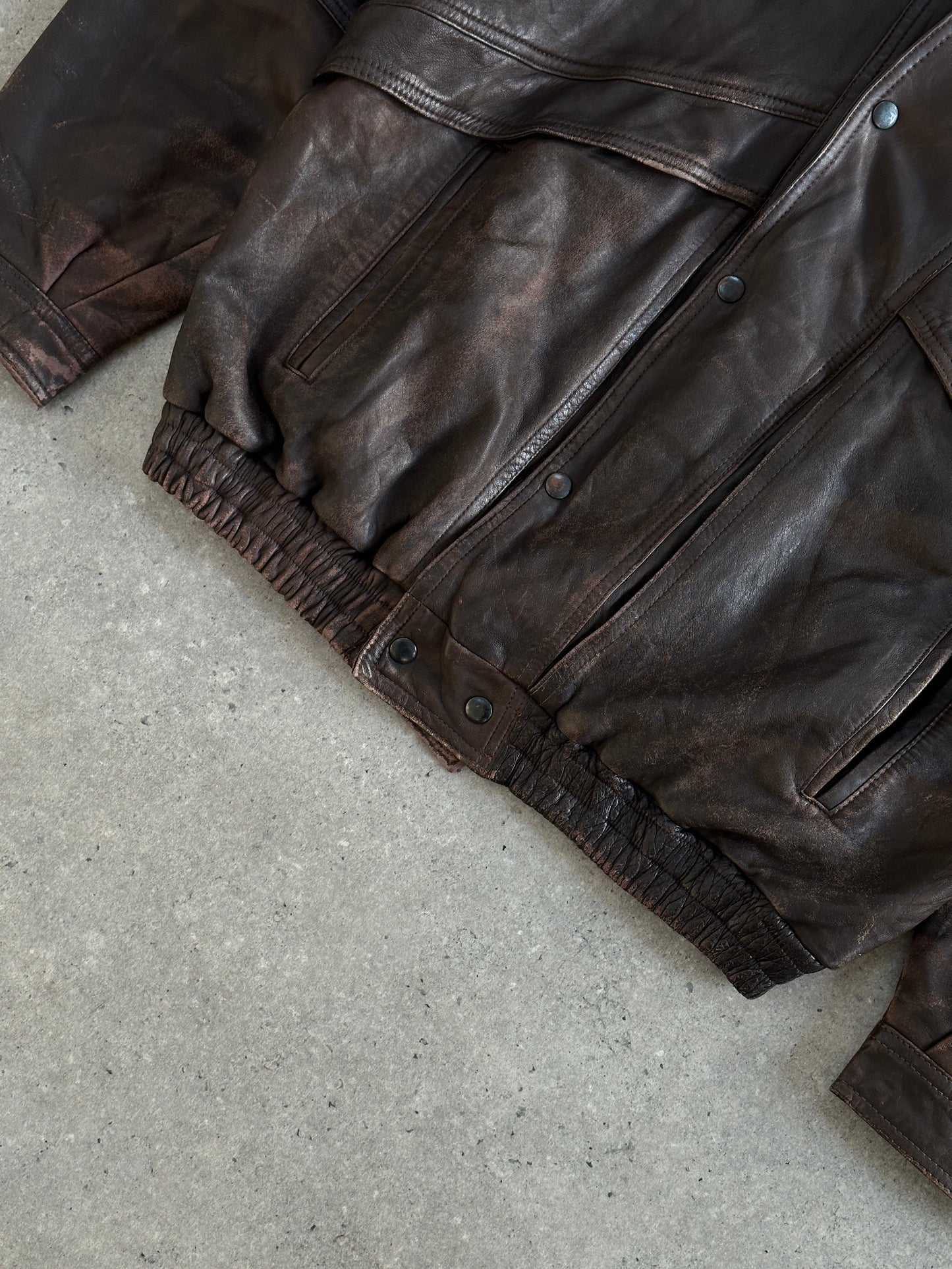 Vintage 1990s Aged Double Collar Leather Bomber Jacket - XL