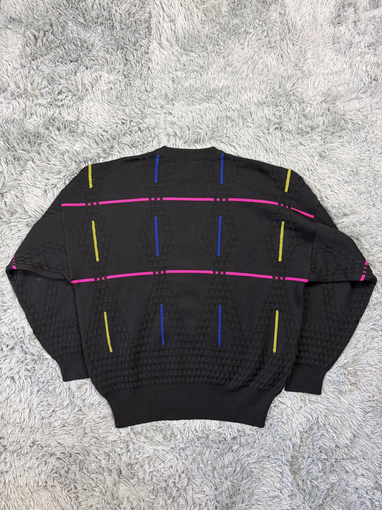 Gianni Versace 1991 Lines & Diamonds Geometric Heavy Knit - M/L | O/S, Multicoloured