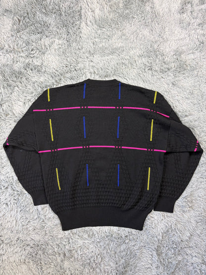 Gianni Versace 1991 Lines & Diamonds Geometric Heavy Knit - M/L | O/S, Multicoloured