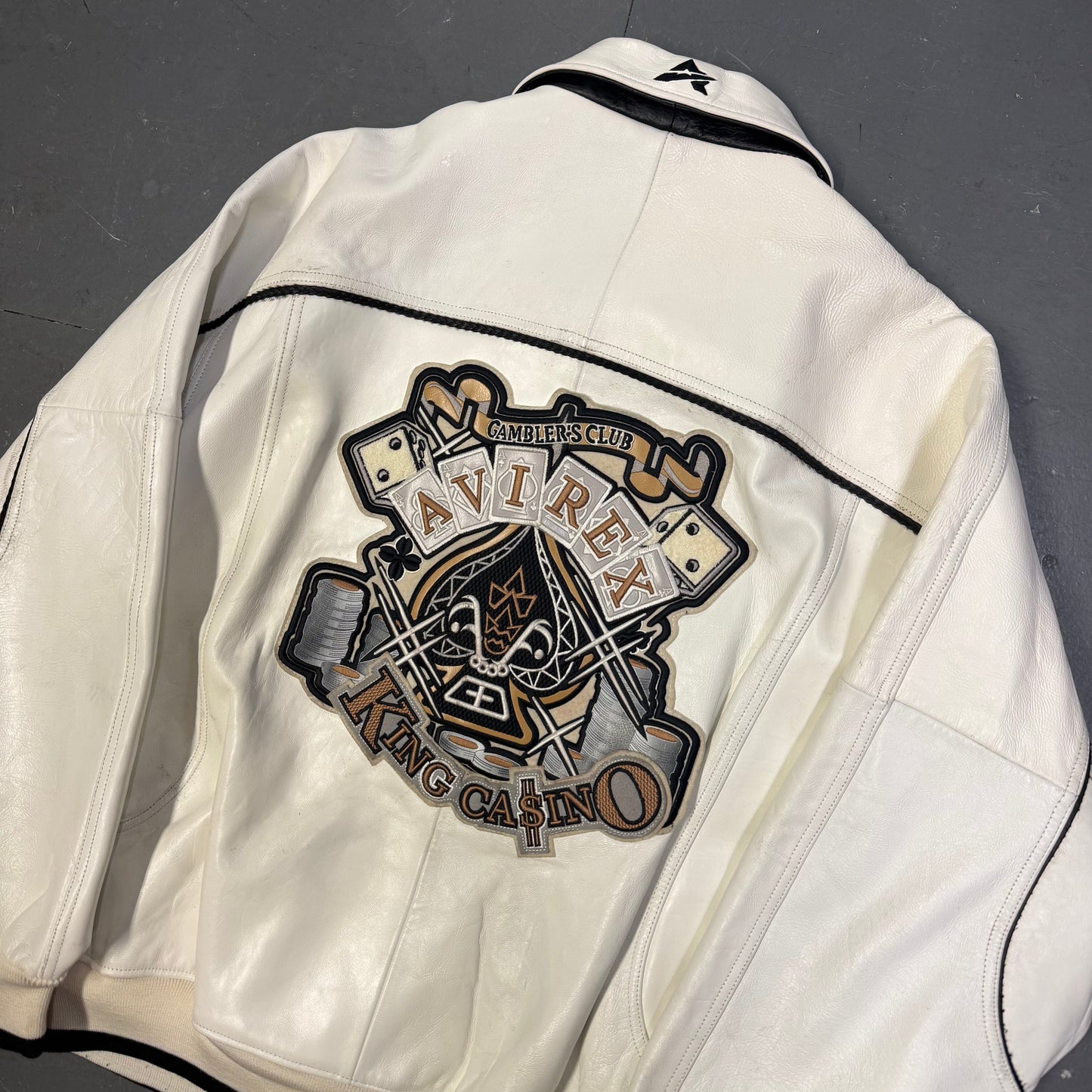Avirex King Casino Leather Jacket In White (XXXL)