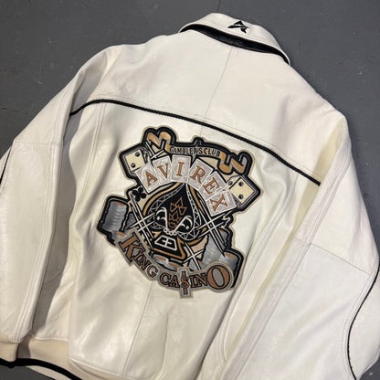 Avirex King Casino Leather Jacket In White (XXXL)