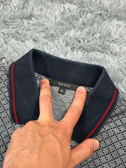 Gucci 2011 Cross Monogram Web Stripe Polo Shirt - L | O/S, Grey
