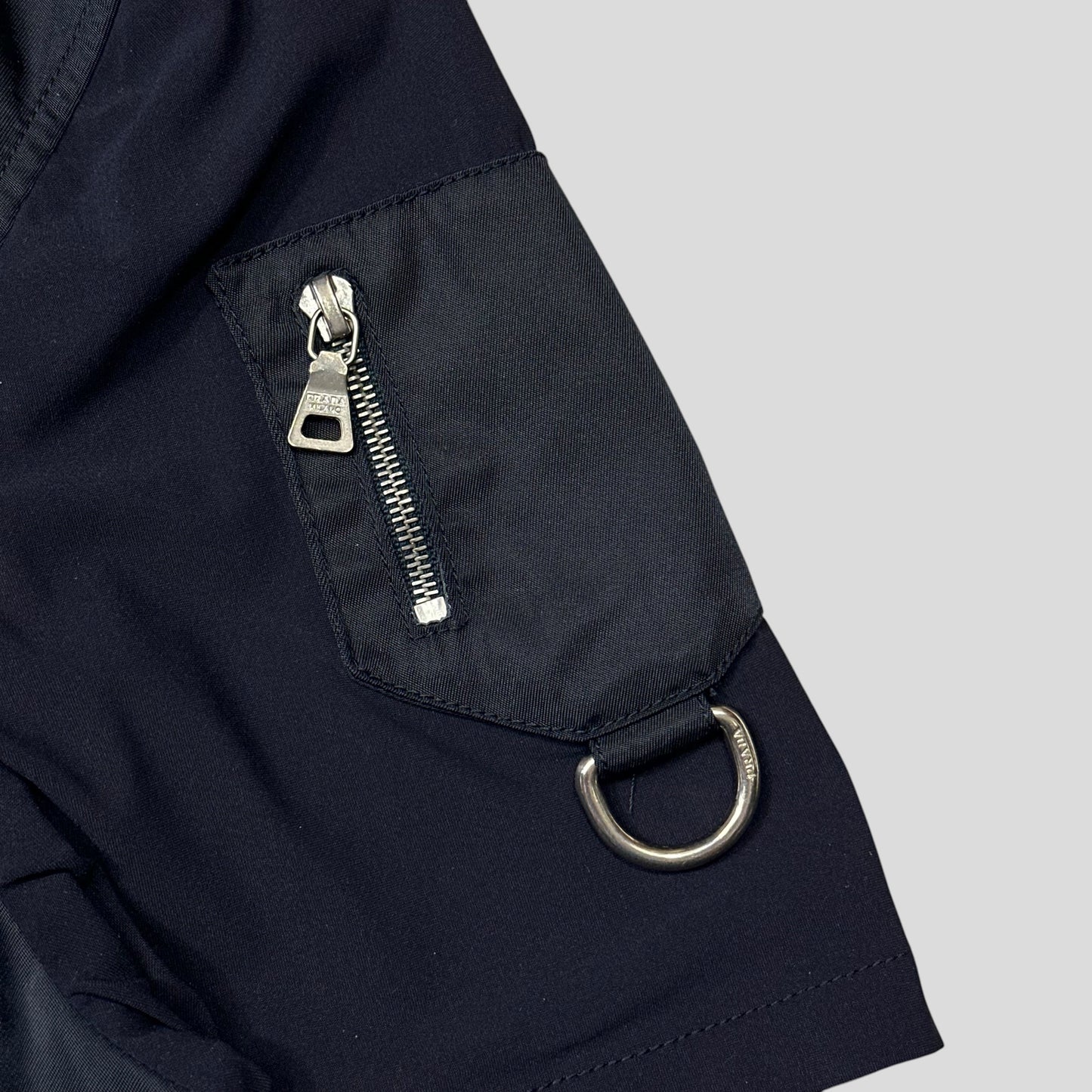 Prada SS00 Gabardine Nylon Hybrid Mini Pocket Shirt - L (M) | Default Title, Navy