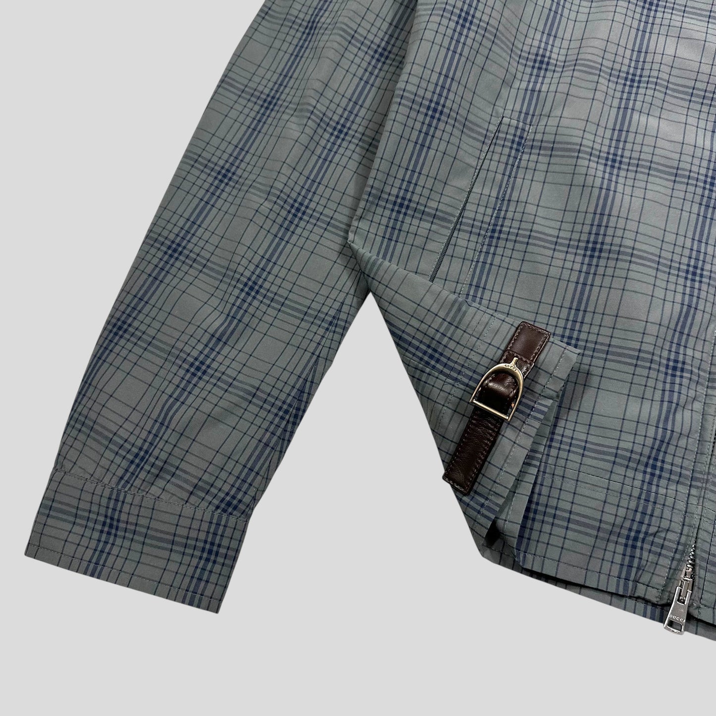 Gucci 2013 Grid Plaid Leather Horsebit Harrington Jacket - M | Default Title, Blue