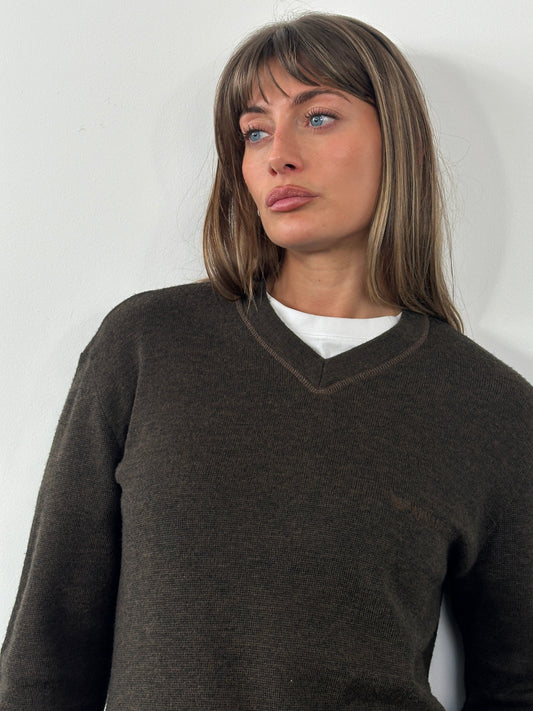 Armani Jeans 2000s Wool Logo V Neck Knitted Jumper - M