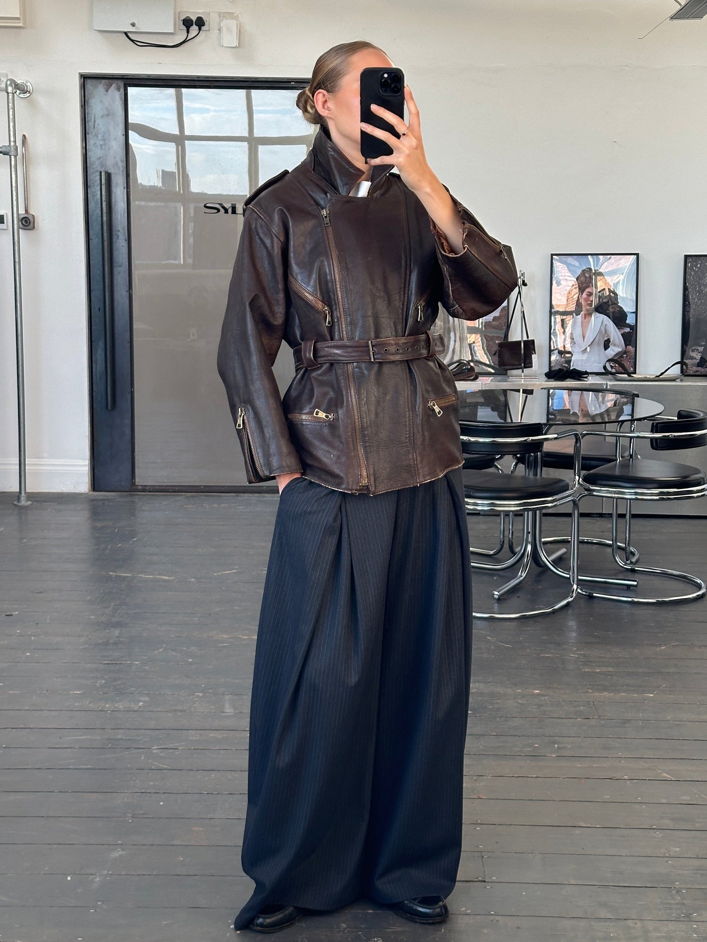 Italian Vintage 1990s Aged Belted Leather Jacket - M