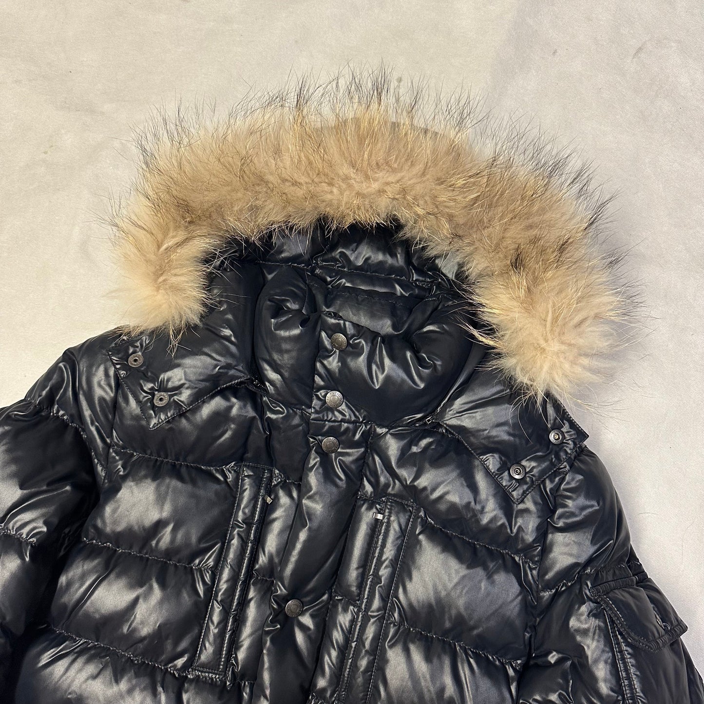 Pazzo Denim Store Puffer Jacket With Fur Hood In Black ( M )