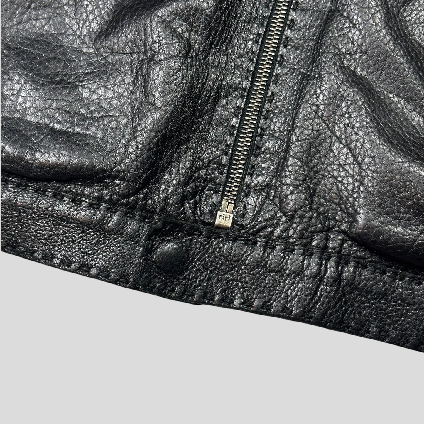 Fendi FF Textured Leather Exaggerated Stitch Moto Jacket - L