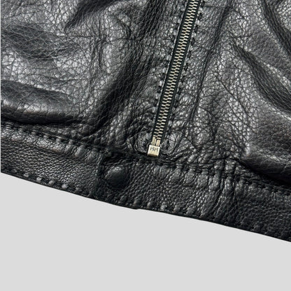 Fendi FF Textured Leather Exaggerated Stitch Moto Jacket - L | Default Title, Black
