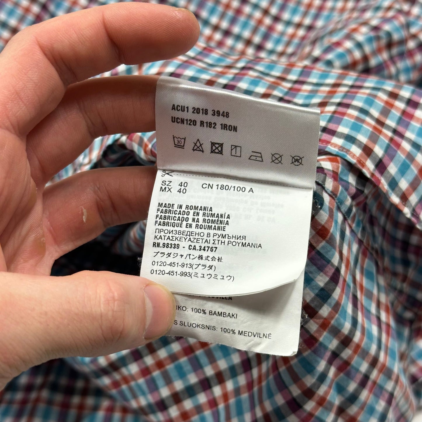 Prada 2018 Neo-plaid Micro Check Longsleeve Shirt - M