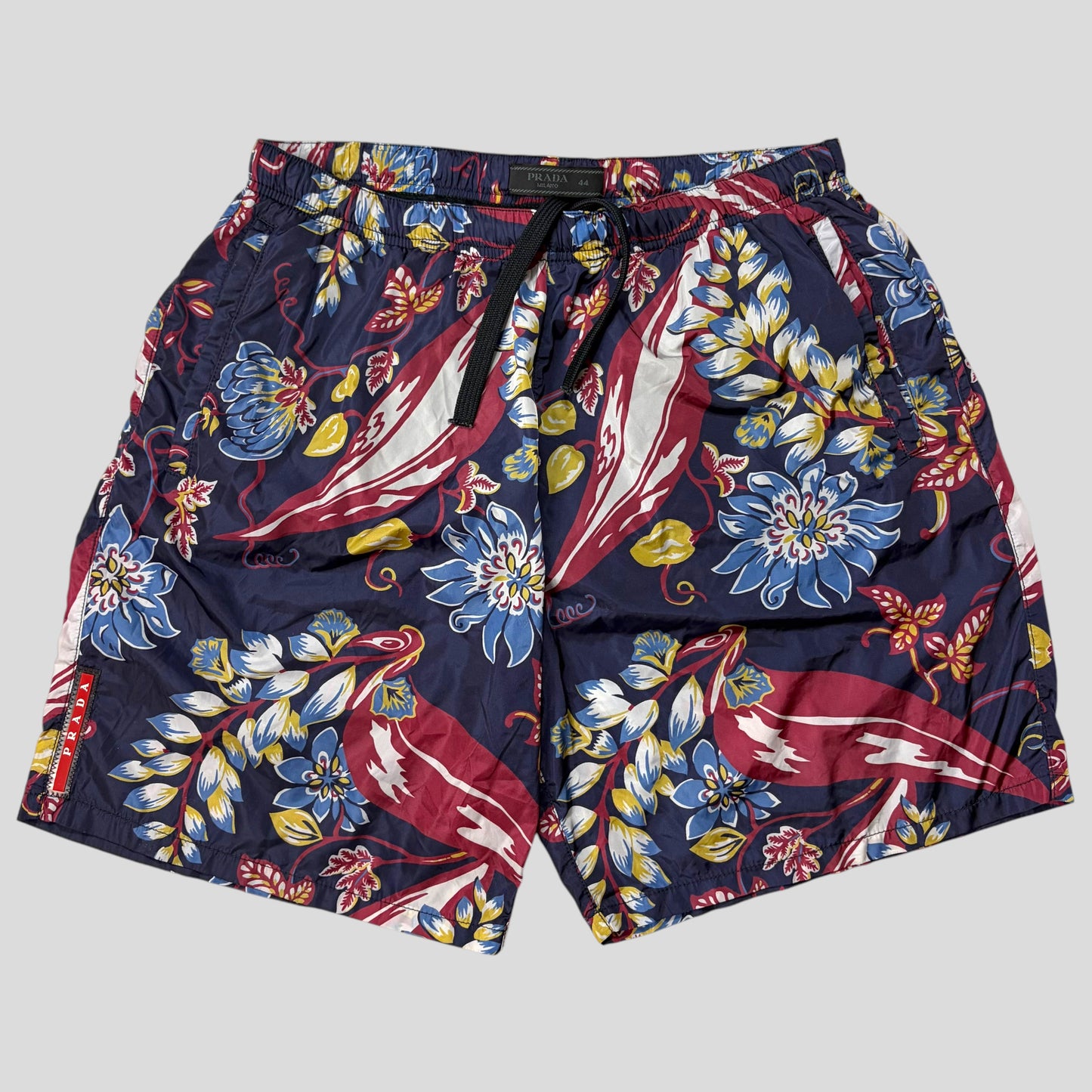 Prada 2014 Floral Nylon Red Tab Logo Shorts + Bag - IT44 | Default Title, Red