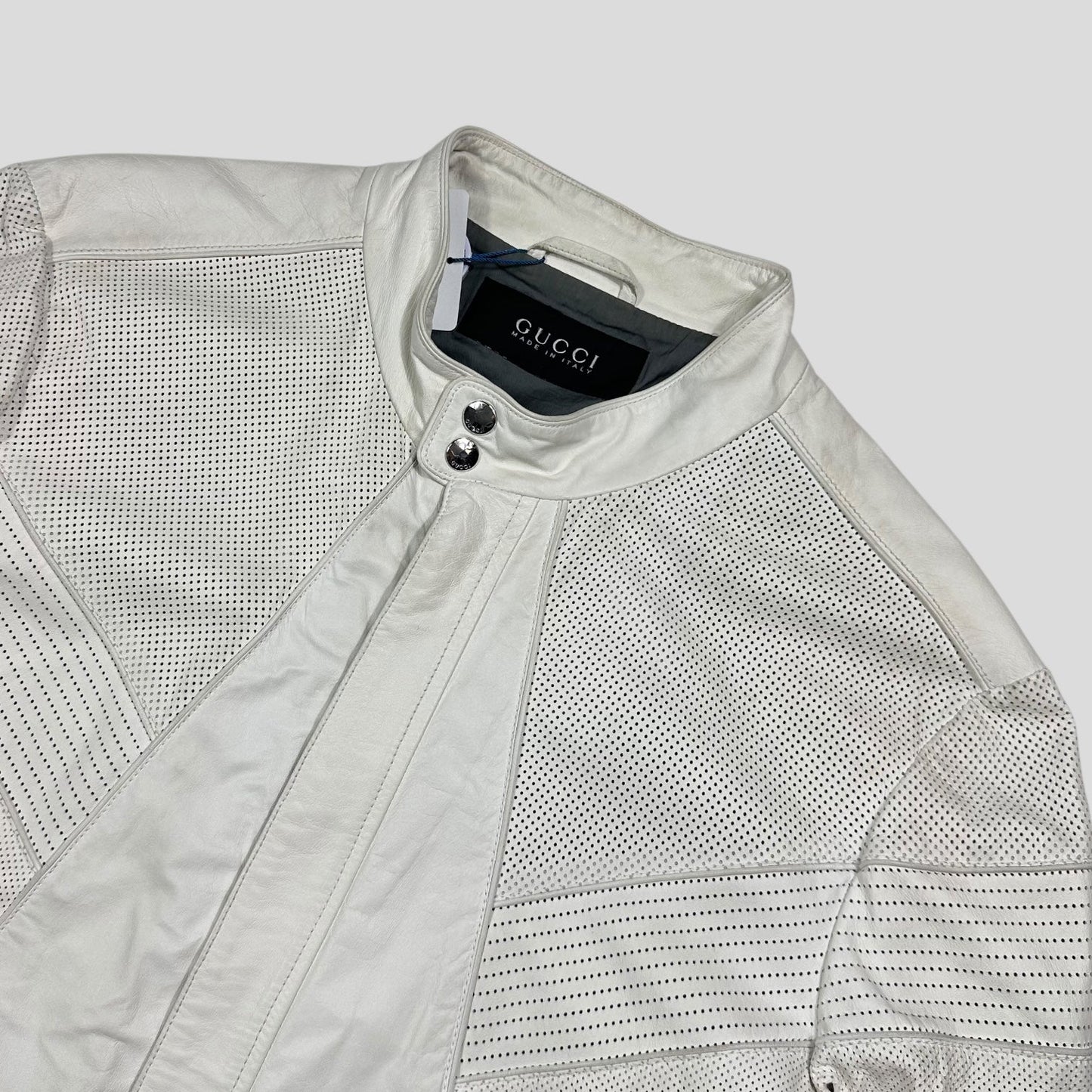 Gucci 2010 Nappa Leather Café Racer Perforated Panelled Biker Jacket - IT54 (L) | Default Title, White