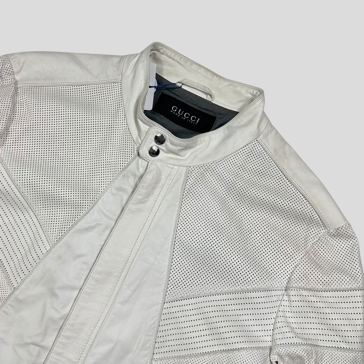 Gucci 2010 Nappa Leather Café Racer Perforated Panelled Biker Jacket - IT54 (L) | White