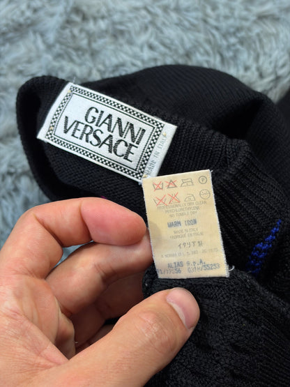 Gianni Versace 1991 Lines & Diamonds Geometric Heavy Knit - M/L | O/S, Multicoloured