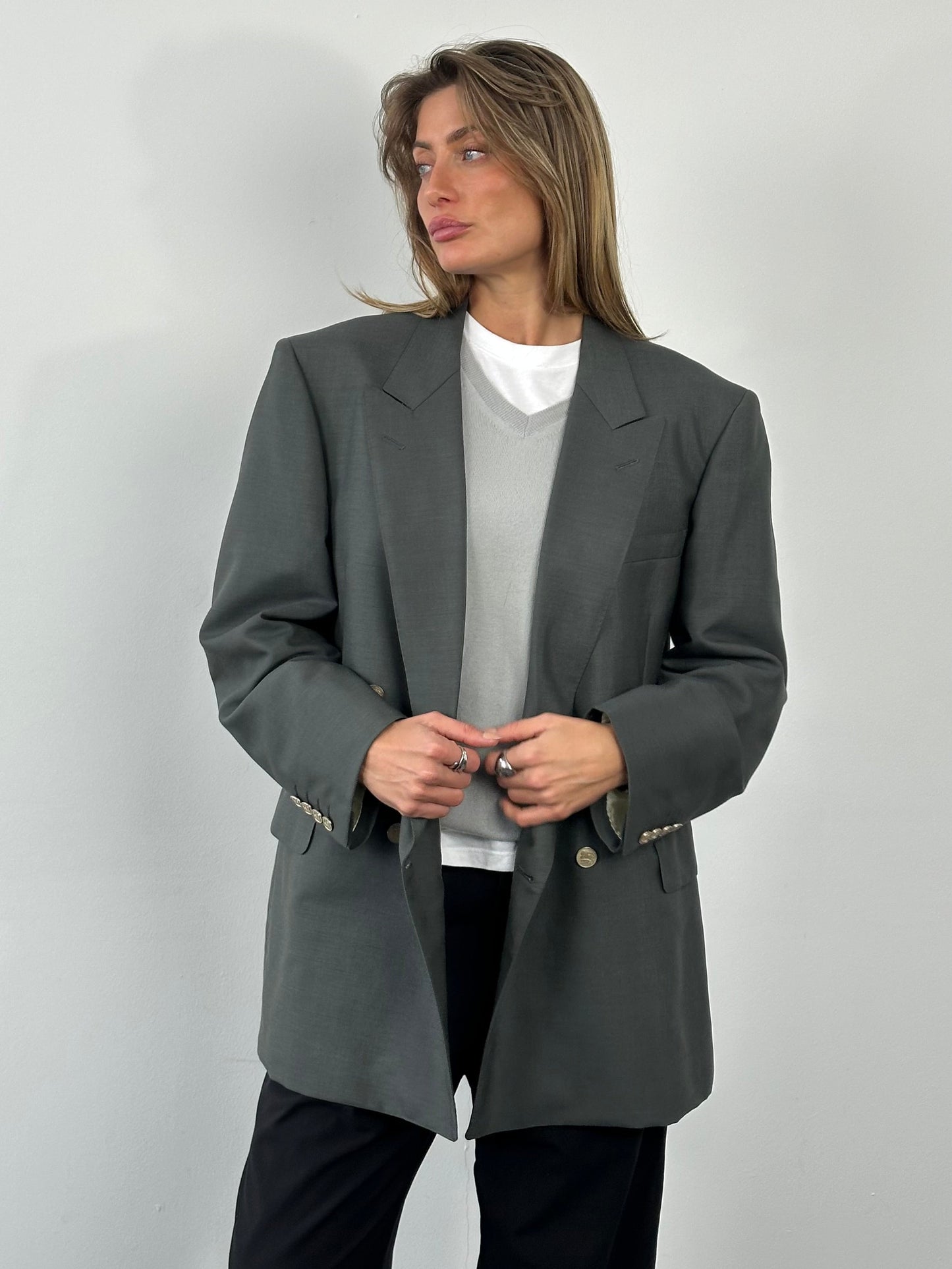 Burberry 1990s Wool Mohair Double Breasted Blazer - XL