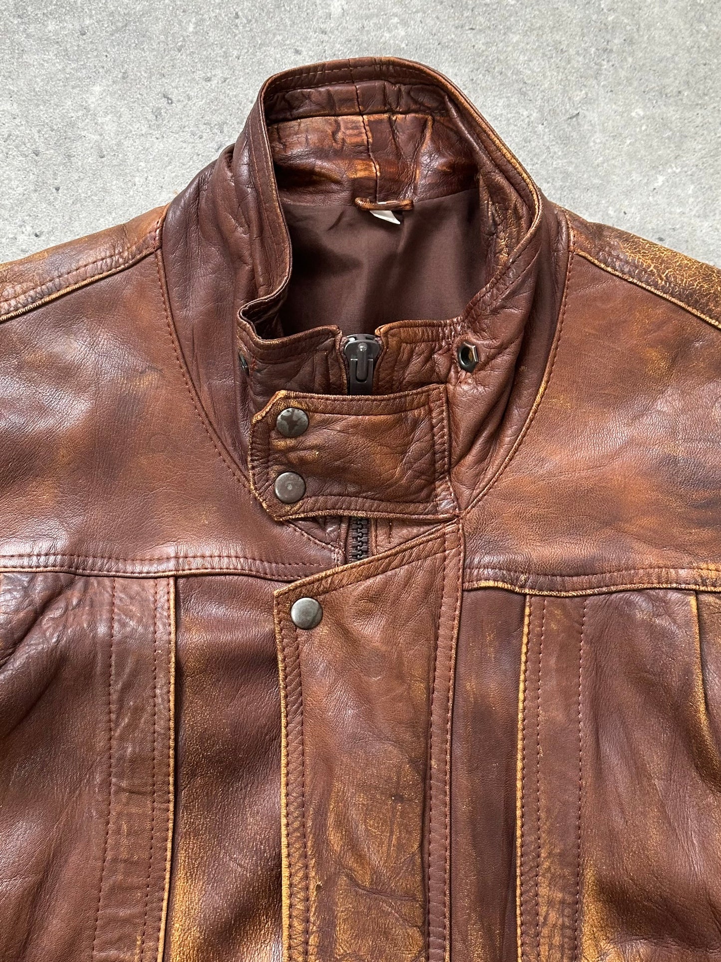 Vintage 1990s Aged Leather Bomber Jacket - XL