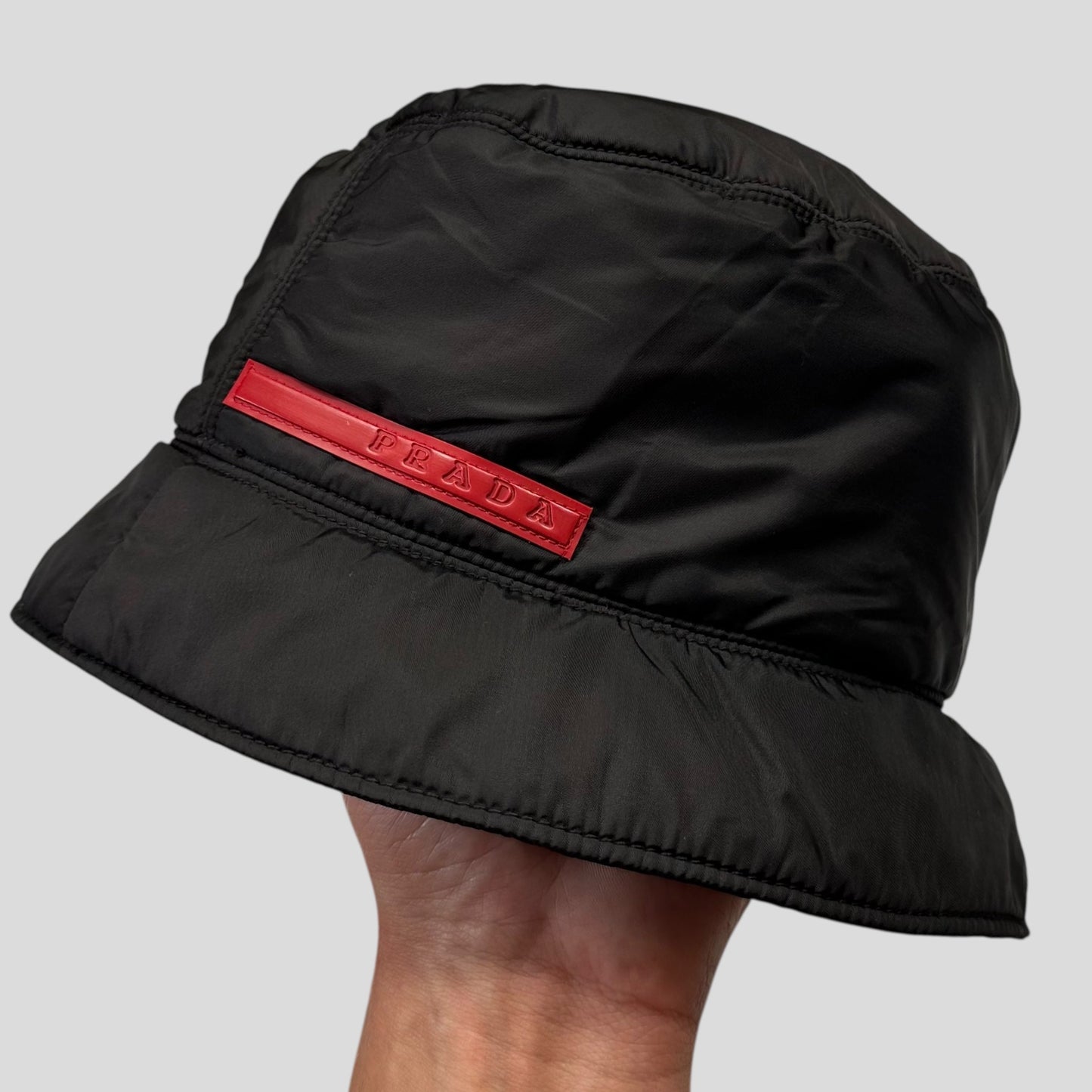 Prada Sport 1999 Nylon Padded Red Tab Bucket Hat - M/L | O/S, Red