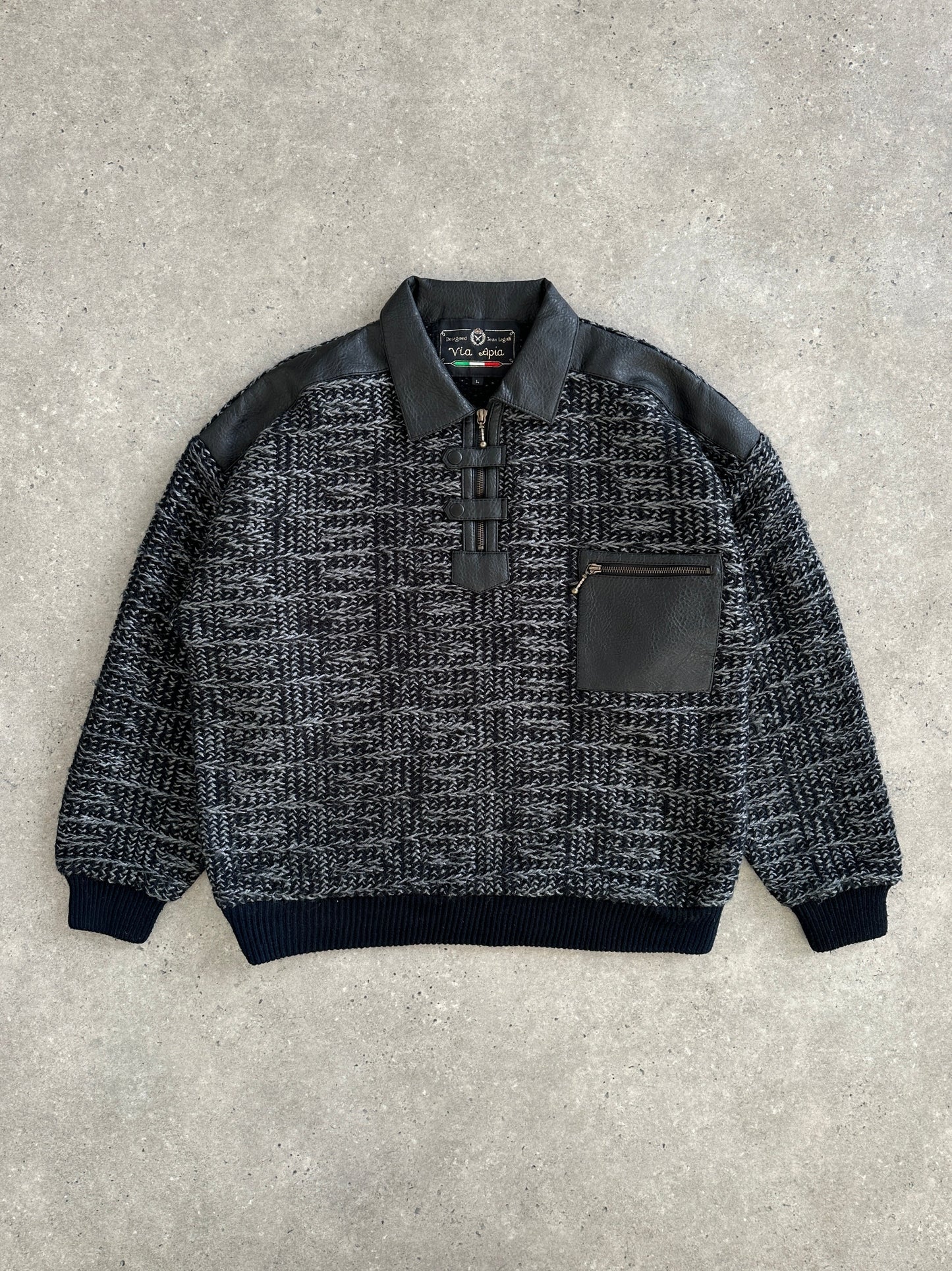 Vintage 1990s Textured Knitted Polo Jumper - L/XL