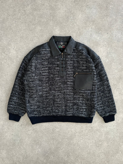 Vintage 1990s Textured Knitted Polo Jumper - L/XL