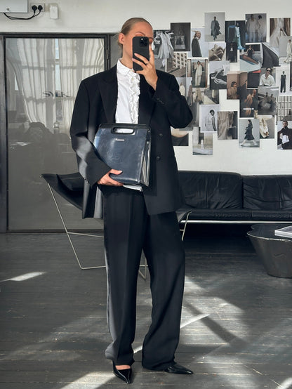 British Vintage 1980s Pure Wool Tuxedo Double Breasted Blazer - 44R/XL