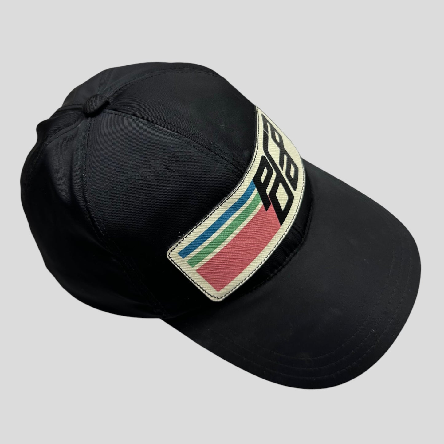 Prada Milano 2017 Saffiano Leather Race Logo Nylon Cap - M/L | O/S, Black