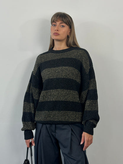 Italian Vintage 1990s Wool Alpaca Striped Knitted Jumper - XL/XXL