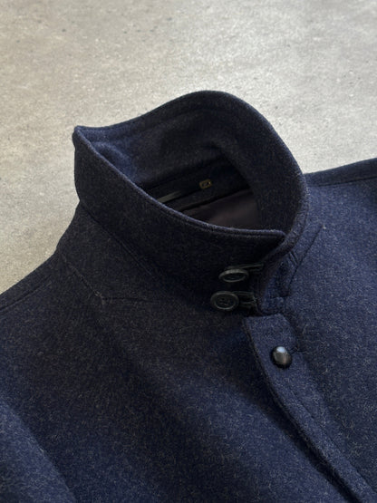 Vintage 1990s Pure Wool High Neck Single Breasted Coat - XL/XXL