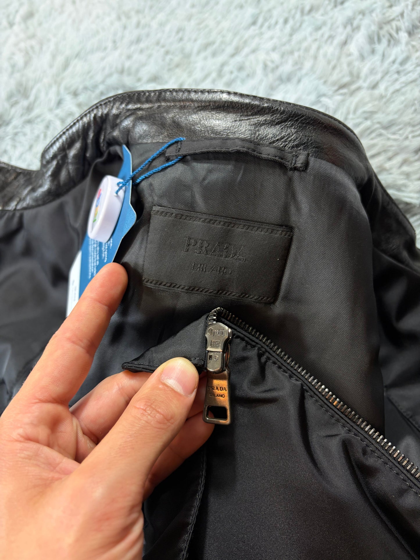 Prada Milano 2011 Gabardine Nylon Leather Hybrid Biker Jacket - S/M | O/S, Black