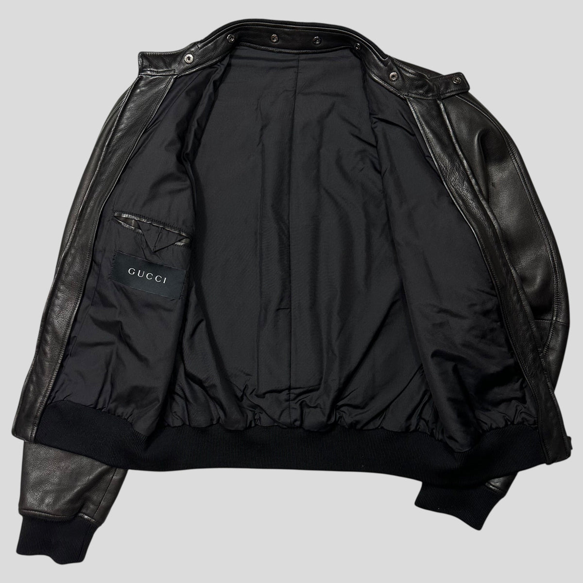 Gucci by Tom Ford FW03 Leather + Silk Pleated Padded Flight Jacket - IT50 (M/L) | Large, Black