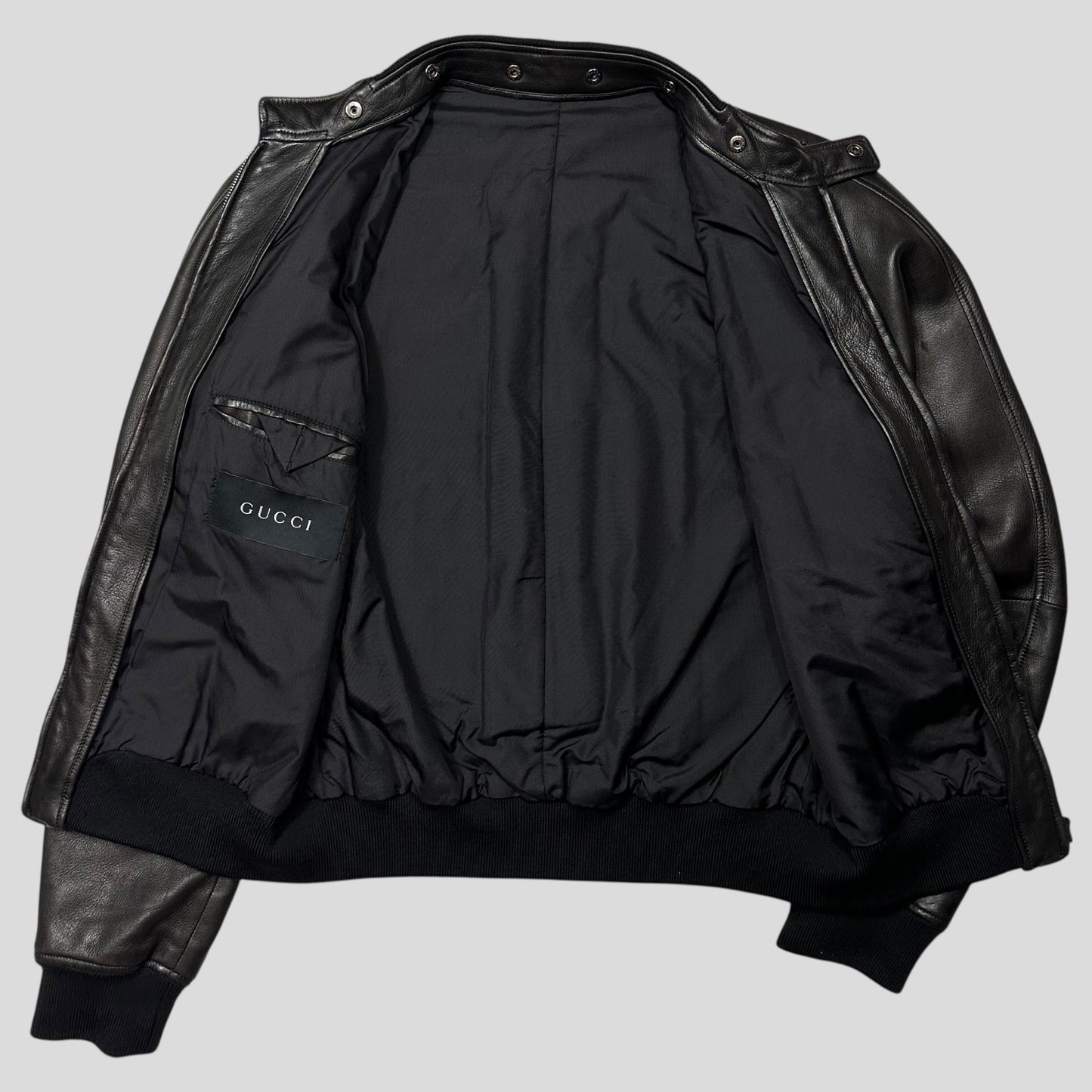 Gucci by Tom Ford FW03 Leather + Silk Pleated Padded Flight Jacket - IT50 (M/L) | Default Title, Black