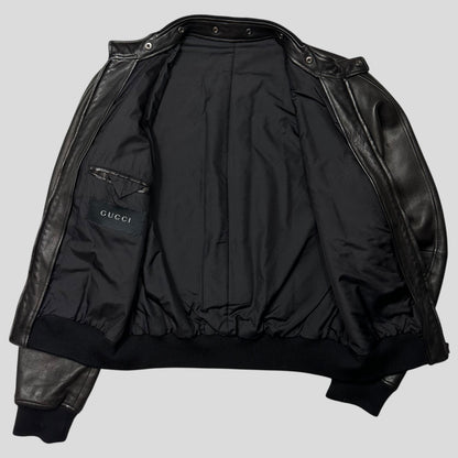 Gucci by Tom Ford FW03 Leather + Silk Pleated Padded Flight Jacket - IT50 (M/L) | Default Title, Black