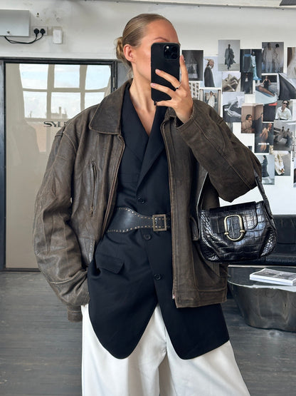 Italian Vintage 1980s Distressed Leather Jacket - XL