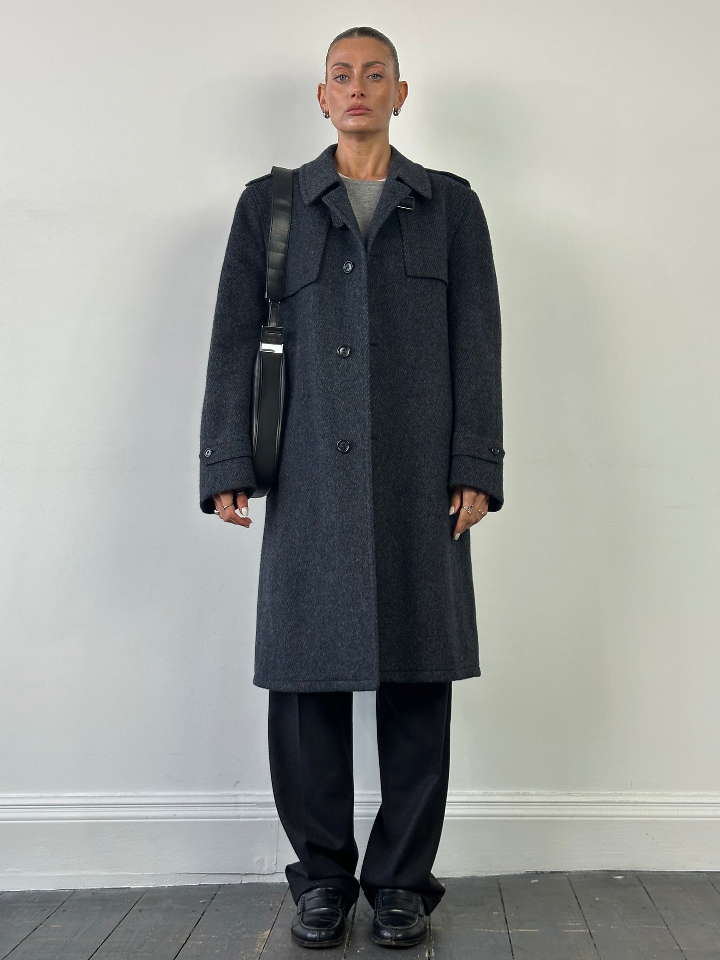 Vintage Pure Brushed Wool Belted Coat - XL