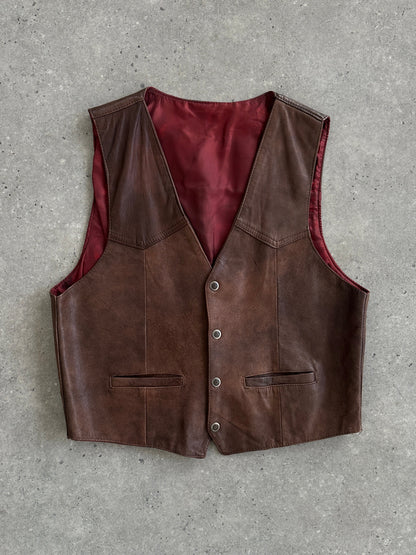 Italian Vintage Aged Leather Waistcoat - L
