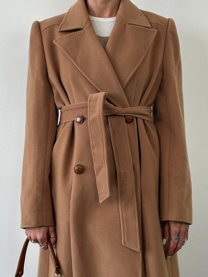 Valentino 1990s Pure Wool Double Breasted Bespoke Button Belted Coat - L
