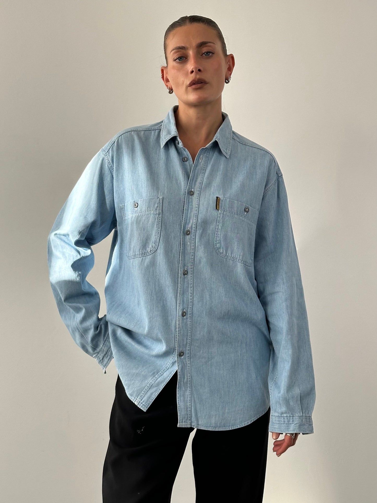 Armani Jeans Pure Cotton Denim Logo Shirt - XL