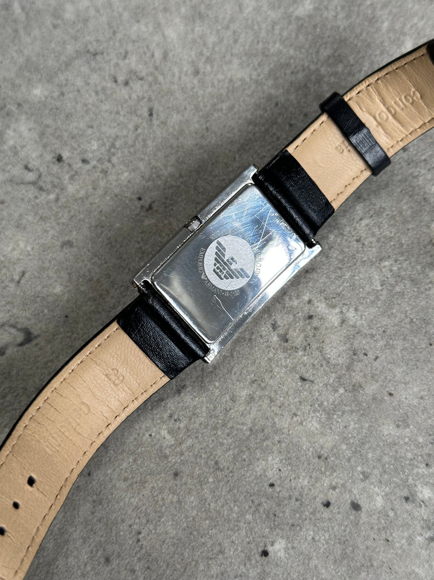 Emporio Armani 2000s Rectangle Stainless Steel Leather Watch