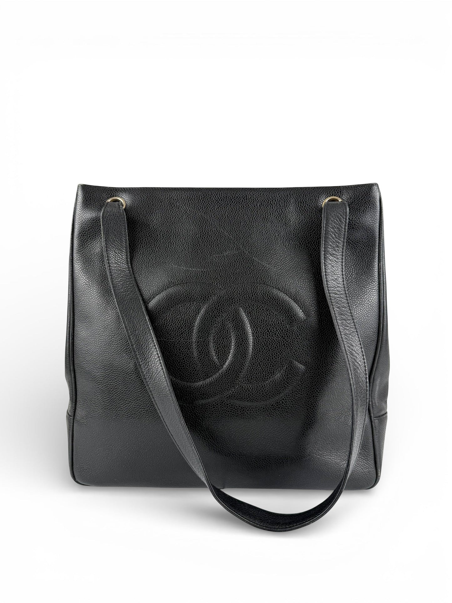 Vintage 1994 Chanel CC Black Caviar Leather Tote Bag | O/S, Multicoloured