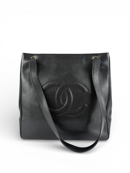 Vintage 1994 Chanel CC Black Caviar Leather Tote Bag | O/S, Multicoloured