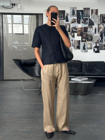 Luisa Spagnoli 1990s Pure Linen Short Sleeve Tailored Blazer - M