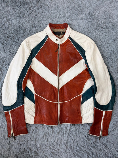 Just Cavalli 2005 Leather Panelled Moto Racer Jacket - M | O/S, Red