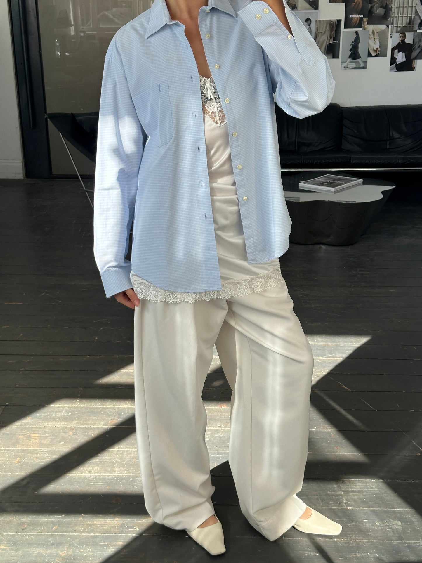 Yves Saint Laurent Pour Homme 1990s Cotton Check Logo Shirt - L