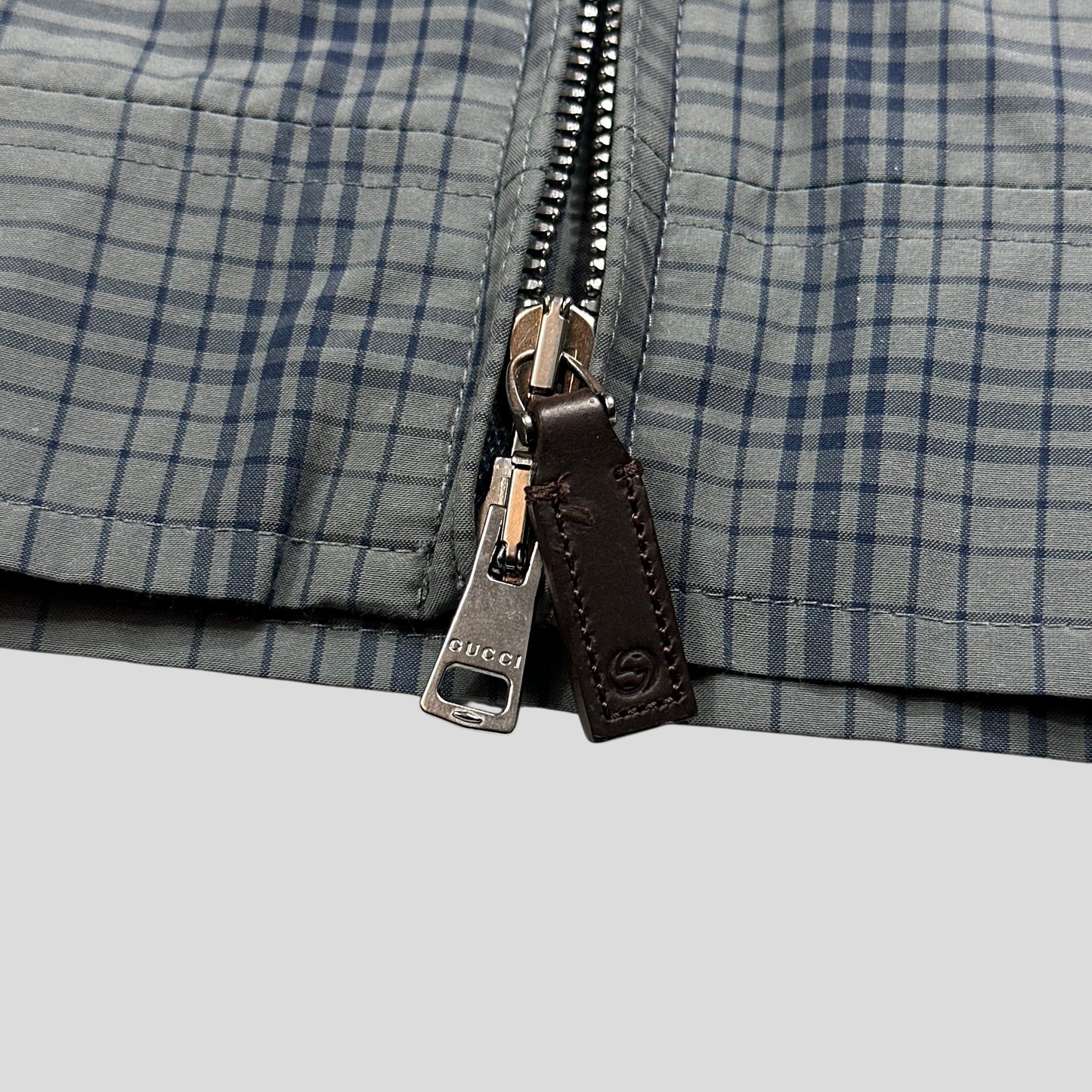 Gucci 2013 Grid Plaid Leather Horsebit Harrington Jacket - M | Default Title, Blue