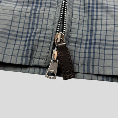 Gucci 2013 Grid Plaid Leather Horsebit Harrington Jacket - M | Default Title, Blue